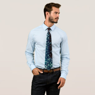 Neon blue mosaic style over rough hammered glass tie