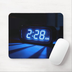 Neon Blue Nightstand Clock Mouse Pad