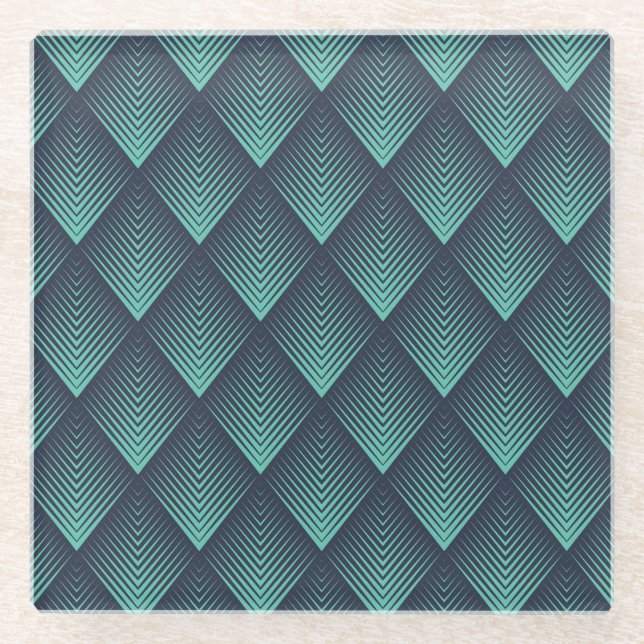 Neon Blue Op-Art Chevron. Glass Coaster (Front)