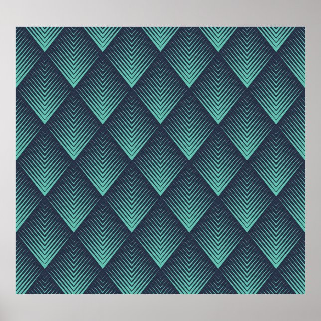 Neon Blue Op-Art Chevron. Poster (Front)