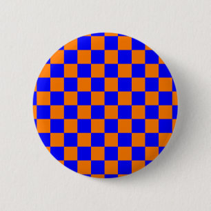 Neon Blue Orange Chequered Chequerboard Vintage 6 Cm Round Badge