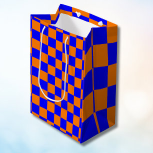 Neon Blue Orange Chequered Chequerboard Vintage Medium Gift Bag