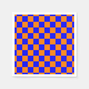Neon Blue Orange Chequered Chequerboard Vintage Napkin