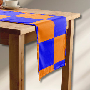 Neon Blue Orange Chequered Chequerboard Vintage Short Table Runner