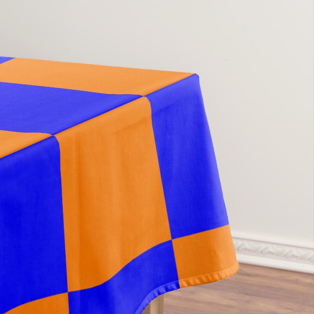 Neon Blue Orange Chequered Chequerboard Vintage Tablecloth (In Situ)