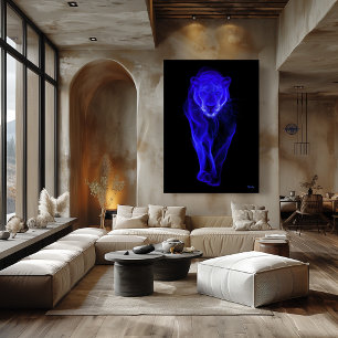 Neon Blue Panther Futuristic Filament Wall Art