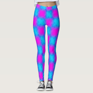 Neon Blue & Pink Chequered Pattern Leggings