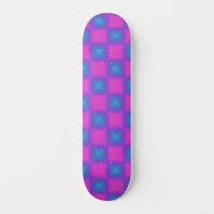 Neon Blue & Pink Chequered Pattern Skateboard
