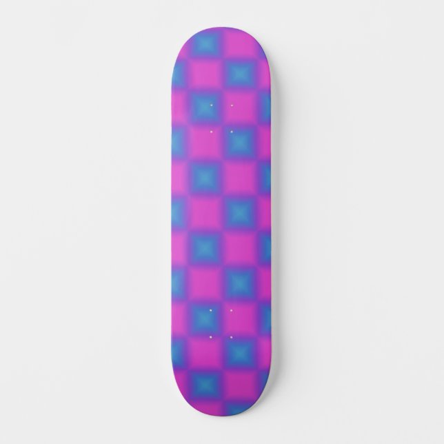 Neon Blue & Pink Chequered Pattern Skateboard (Front)