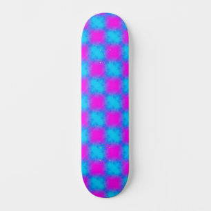 Neon Blue & Pink Chequered Pattern Skateboard