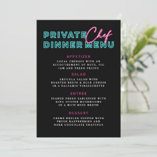 Neon Blue & Pink Private Chef Dinner Menu Invitation