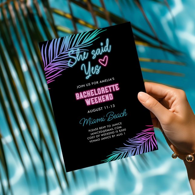 Neon Blue & Pink Tropical Bachelorette Weekend Invitation (Creator Uploaded)