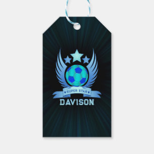 Neon Blue Soccer Ball Cool Custom Gifts For Boys Gift Tags
