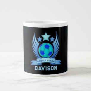 Neon Blue Soccer Ball Cool Custom Gifts For Boys Large Coffee Mug
