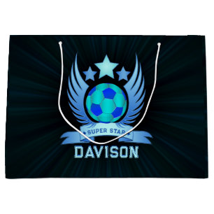 Neon Blue Soccer Ball Cool Custom Gifts For Boys Large Gift Bag