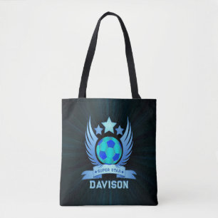 Neon Blue Soccer Ball Cool Custom Gifts For Boys Tote Bag
