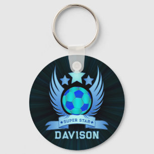 Neon Blue Soccer Ball Cool Sport Gifts For Boys Key Ring