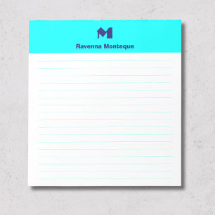 Neon Blue Stylish Personalised Monogram Lined Notepad