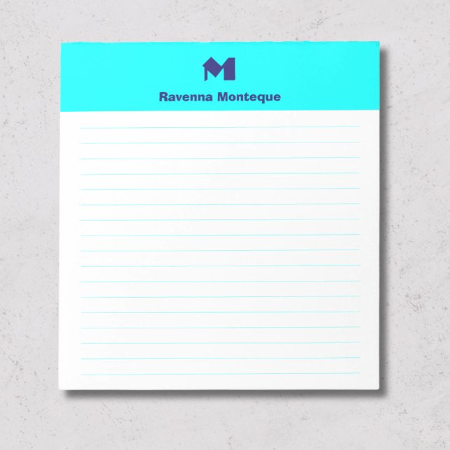 Neon Blue Stylish Personalised Monogram Lined Notepad (Creator Uploaded)