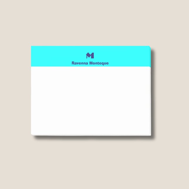 Neon Blue Trendy Personalised Name Letter Monogram Post-it Notes (Creator Uploaded)