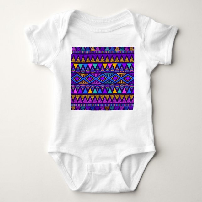 Neon Blue: Tribal Navajo Pattern Baby Bodysuit (Front)