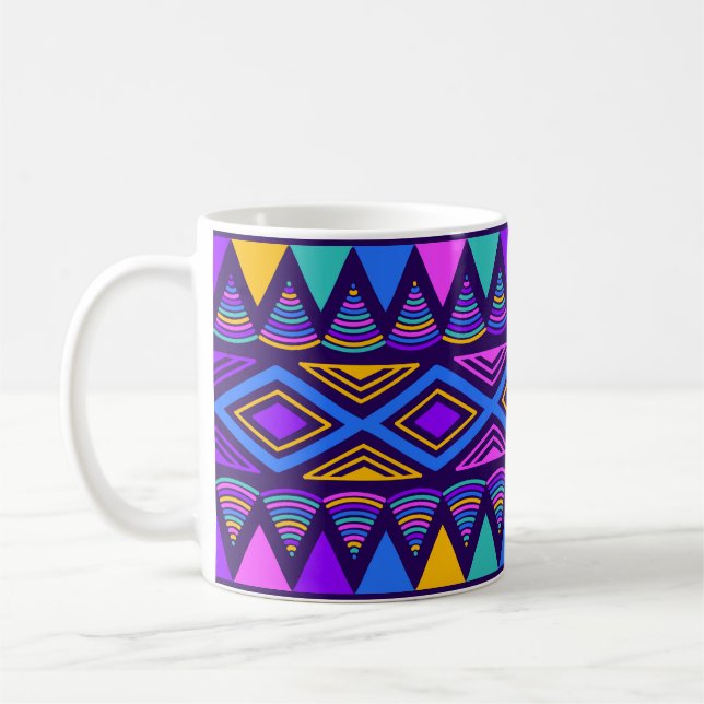 Neon Blue: Tribal Navajo Pattern Coffee Mug (Left)