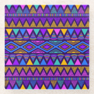 Neon Blue: Tribal Navajo Pattern Glass Coaster