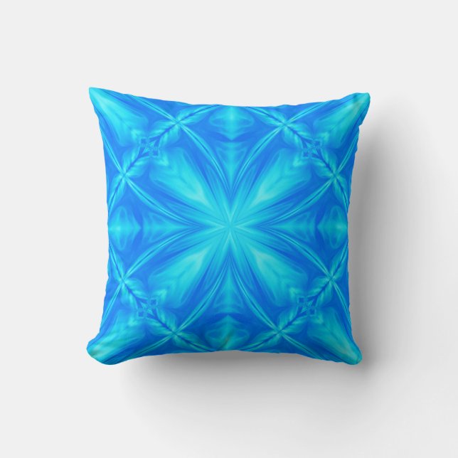 Neon Blue Turquoise Psychedelic Cloudy Abstract Cushion (Front)
