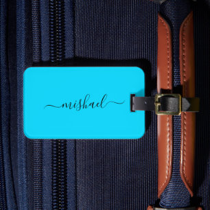 Neon Blue, Typography, Personalise Luggage Tag