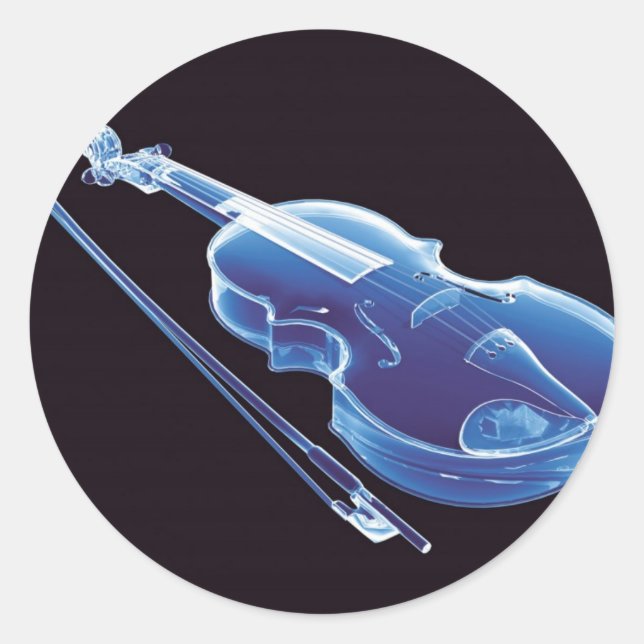 Neon Blue Violin Classic Round Sticker (Front)