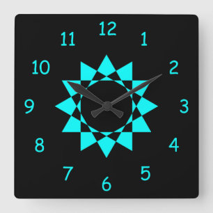 Neon Blue w/Star Square Wall Clock