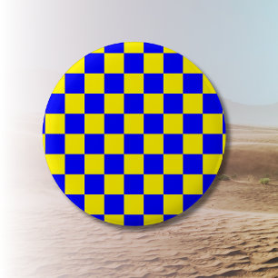 Neon Blue Yellow Chequered Chequerboard Vintage 6 Cm Round Badge