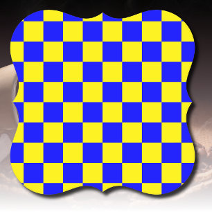 Neon Blue Yellow Chequered Chequerboard Vintage Paper Coaster