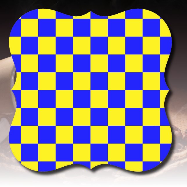 Neon Blue Yellow Chequered Chequerboard Vintage Paper Coaster (Creator Uploaded)