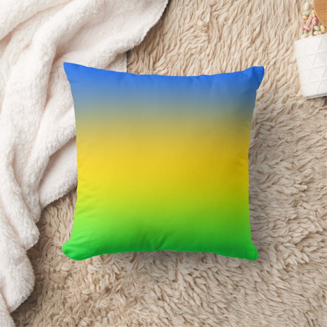  Neon blue, yellow, green gradient, ombre. Cushion (Blanket)