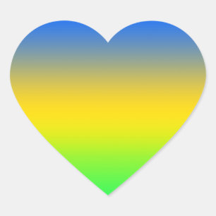  Neon blue, yellow, green gradient, ombre. Heart Sticker