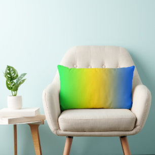  Neon blue, yellow, green gradient, ombre. Lumbar Cushion