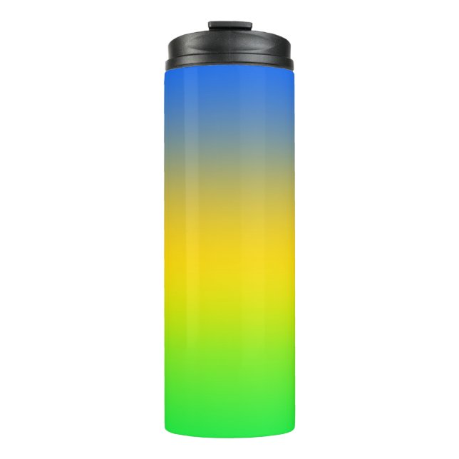  Neon blue, yellow, green gradient, ombre. Thermal Tumbler (Front)