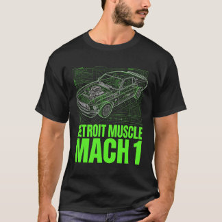Neon Blueprint Mustang Muscle Techwear Graphic T-Shirt