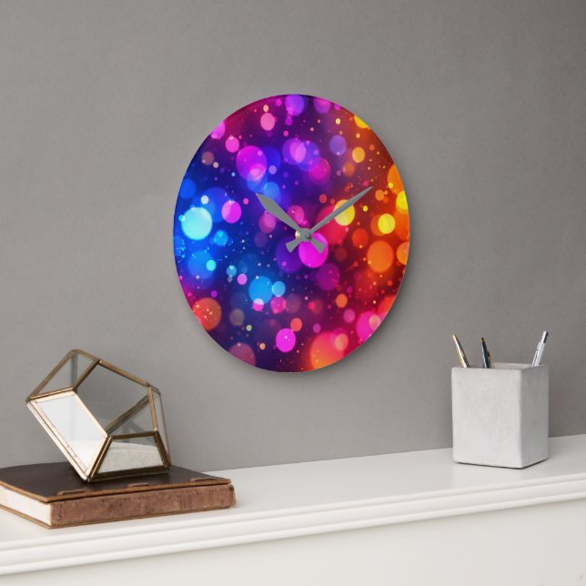 Neon Bokeh Lights Abstract Large Clock (Office)