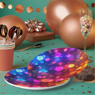 Neon Bokeh Lights Abstract Paper Plate