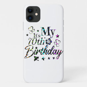 neon bokeh textured it's my 70th birthday iPhone 11 case