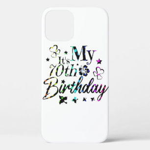 neon bokeh textured it's my 70th birthday iPhone 12 pro case