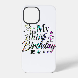neon bokeh textured it's my 70th birthday iPhone 12 pro case