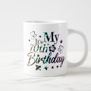 neon bokeh textured it's my 70th birthday large coffee mug