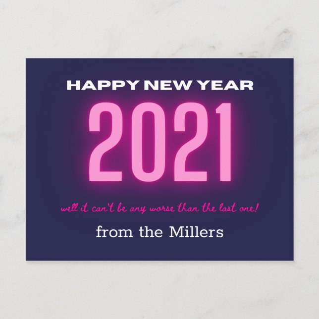 neon bold happy new year pink postcard (Front)