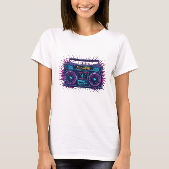Neon boombox retrowave design T-Shirt (Front)