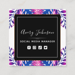 Neon Botanical Garden Bloom Qr Code Social Media   Square Business Card