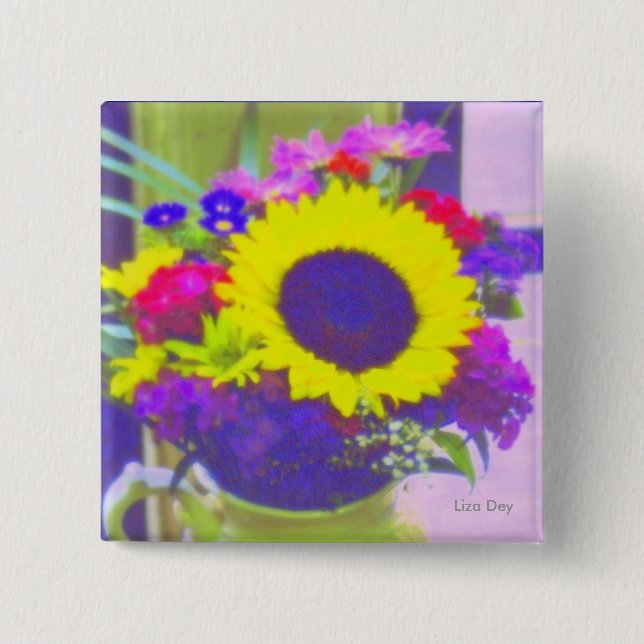 Neon Bouquet Square Button (Front)