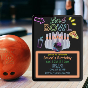 Neon Bowling Birthday Invitation